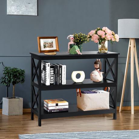 Mesa auxiliar decorativa de sofá con diseño en X y 3 niveles