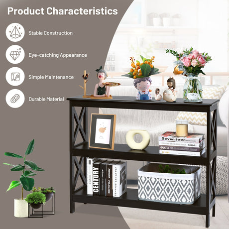 Mesa auxiliar decorativa de sofá con diseño en X y 3 niveles