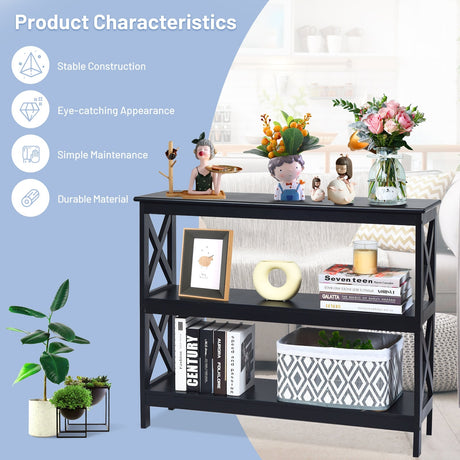 Mesa auxiliar decorativa de sofá con diseño en X y 3 niveles