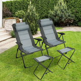 Juego de 2 sillas plegables de comedor con reposapiés, ajustables reclinables, para patio, Patiojoy, gris