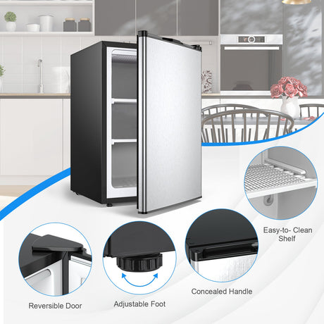 Congelador Vertical Compacto de 3 pies cúbicos con Puerta de Acero Inoxidable