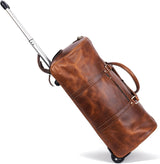 Maleta de cuero marrón claro con ruedas, 44L