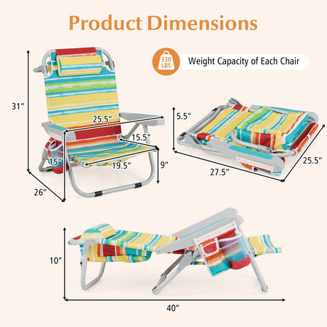1 silla de playa plegable con mochila, portavasos y bolsillos de almacenamiento para exteriores