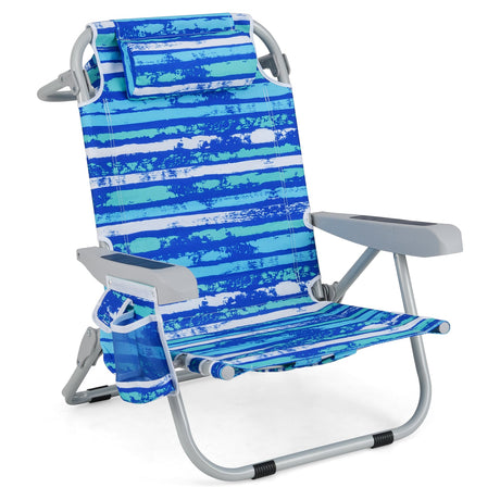 1 silla de playa plegable con mochila, portavasos y bolsillos de almacenamiento para exteriores