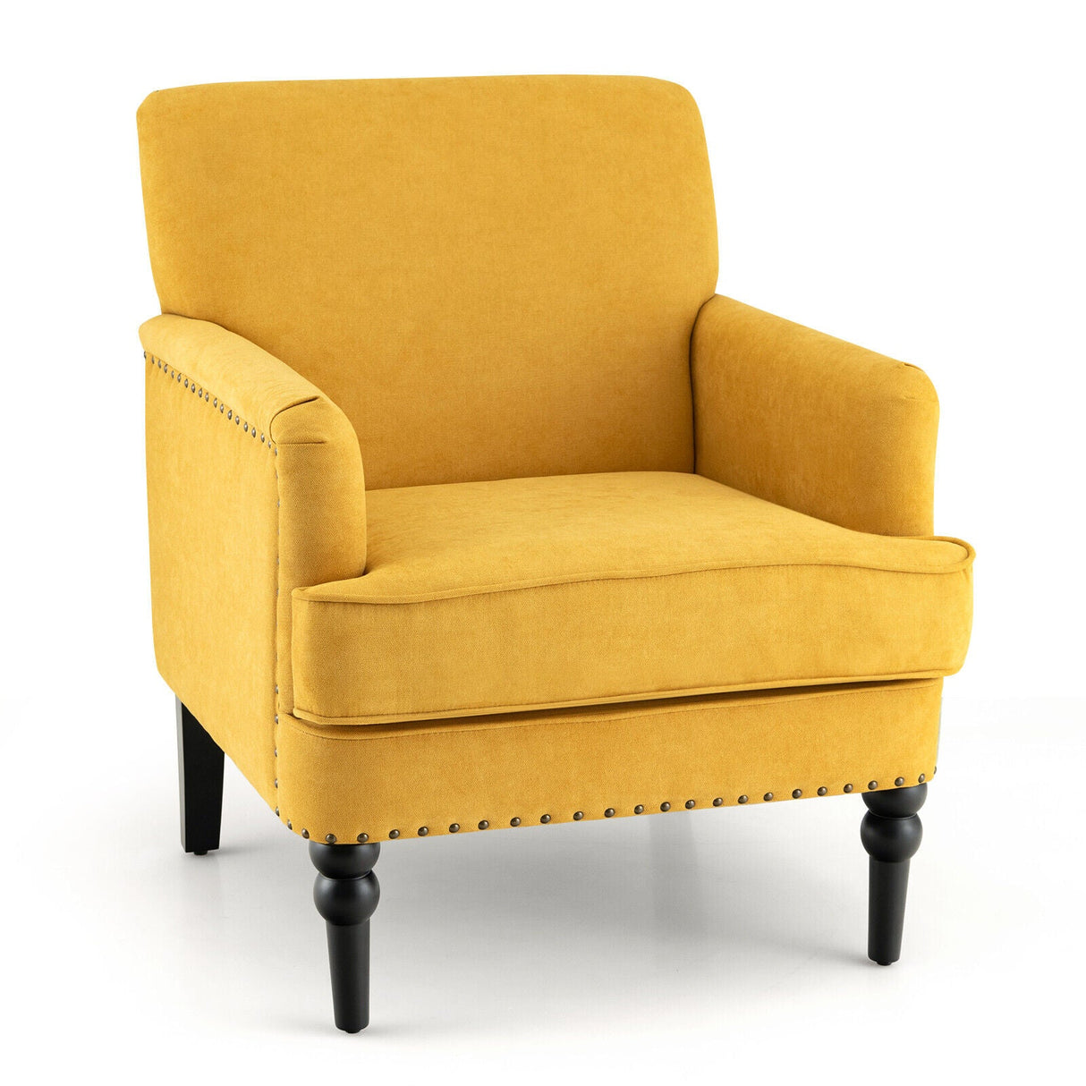 Sillón Moderno Tapizado Acolchado con Patas de Madera de Caucho