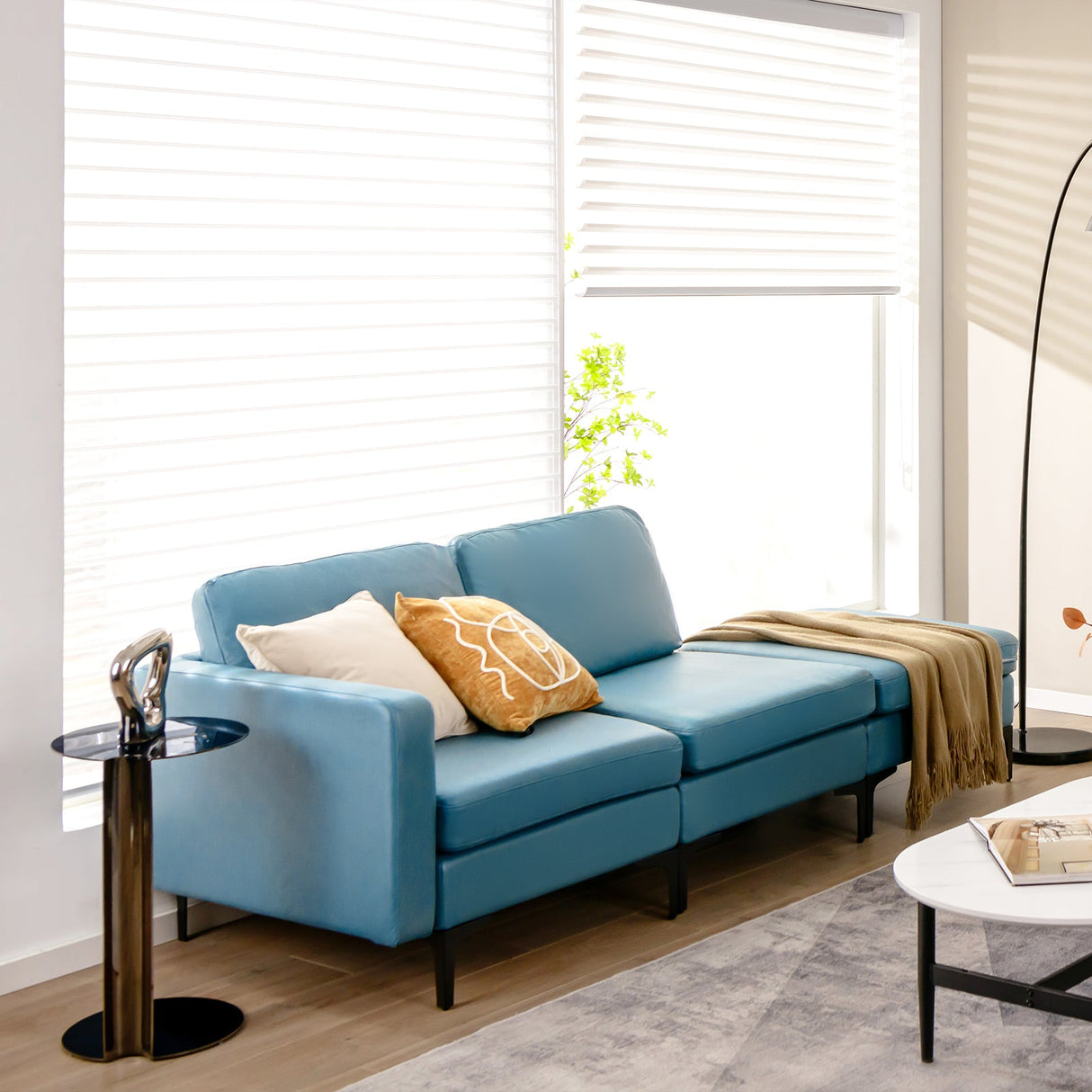 Sofá modular seccional en forma de L de 3 asientos con chaise reversible y 2 puertos USB - Verde