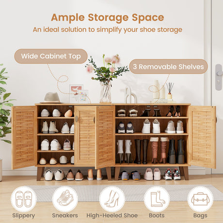 Organizador de almacenamiento para zapatos de 2 puertas y 4 niveles con puertas tejidas ventiladas - Teca