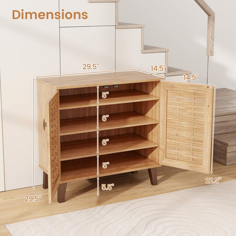 Organizador de almacenamiento para zapatos de 2 puertas y 4 niveles con puertas tejidas ventiladas - Teca