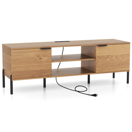 Mueble de TV de 2 puertas con estación de carga y estantes abiertos para televisores de hasta 65 pulgadas - Natural