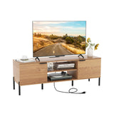 Mueble de TV de 2 puertas con estación de carga y estantes abiertos para televisores de hasta 65 pulgadas - Natural