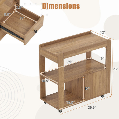 Mesa auxiliar de sofá de 2 cajones con estantes para sala de estar