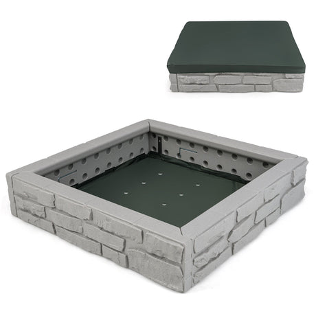Cajón de arena 2 en 1 de HDPE para niños con cubierta y forro inferior