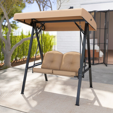 Columpio de Porche para 2 Personas con Soporte Metálico en Forma de A y Toldo Ajustable