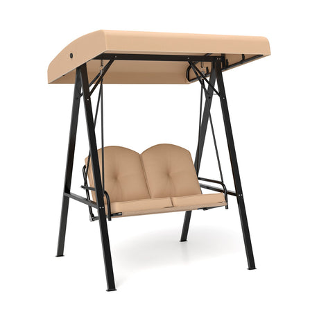Columpio de Porche para 2 Personas con Soporte Metálico en Forma de A y Toldo Ajustable