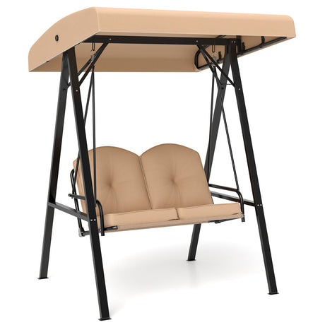 Columpio de Porche para 2 Personas con Soporte Metálico en Forma de A y Toldo Ajustable