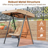 2-Person Outdoor Porch Swing with A-Shaped Metal Stand and Adjustable Canopy