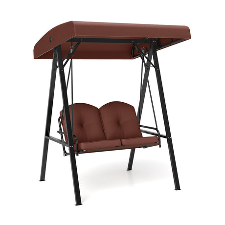 Columpio de Porche para 2 Personas con Soporte Metálico en Forma de A y Toldo Ajustable