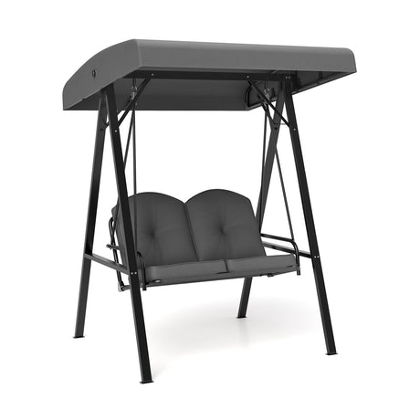 Columpio de Porche para 2 Personas con Soporte Metálico en Forma de A y Toldo Ajustable