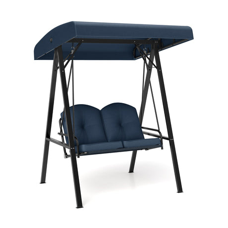 Columpio de Porche para 2 Personas con Soporte Metálico en Forma de A y Toldo Ajustable