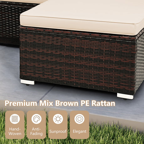 Juego de muebles de mimbre para exteriores de 4 asientos con mesa de centro de vidrio templado y cojines suaves - Beige