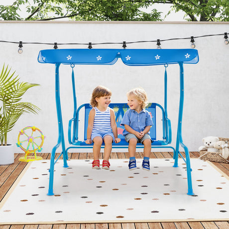 Columpio infantil de patio de 2 plazas con soporte metálico y toldo ajustable - Azul marino