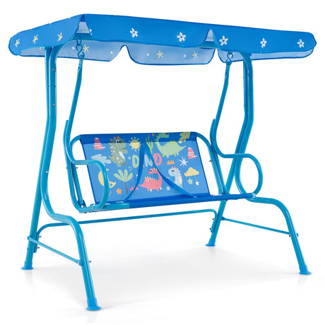 Columpio infantil de patio de 2 plazas con soporte metálico y toldo ajustable - Azul marino