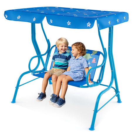 Columpio infantil de patio de 2 plazas con soporte metálico y toldo ajustable - Azul marino