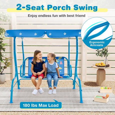 Columpio infantil de patio de 2 plazas con soporte metálico y toldo ajustable - Azul marino
