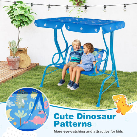 Columpio infantil de patio de 2 plazas con soporte metálico y toldo ajustable - Azul marino