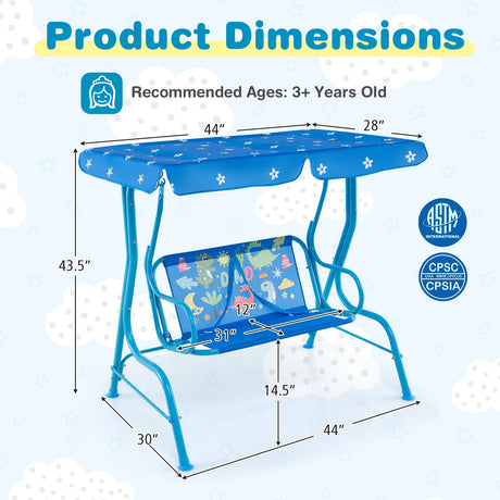 Columpio infantil de patio de 2 plazas con soporte metálico y toldo ajustable - Azul marino