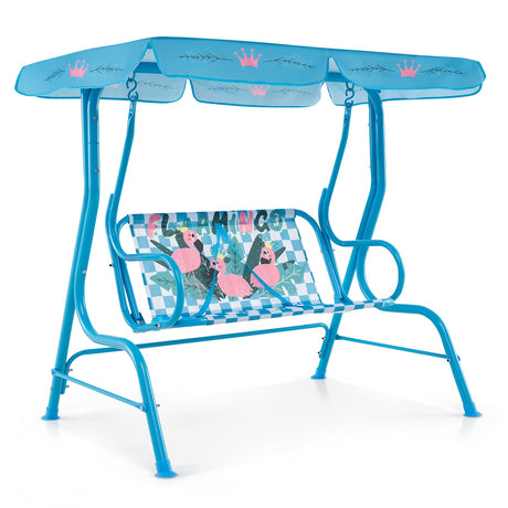 Columpio infantil de patio de 2 plazas con soporte metálico y toldo ajustable - Azul marino