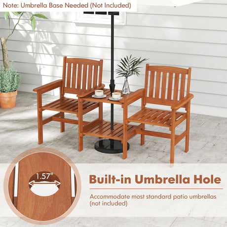 Juego de muebles de patio exterior de 2 plazas con agujero para sombrilla de 1,57 pulgadas