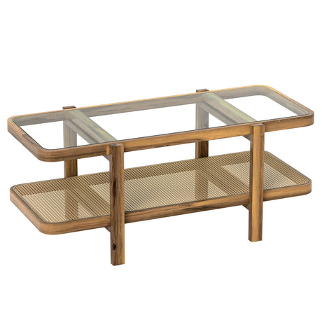 Mesa de centro de 2 niveles con almacenamiento y tablero de cristal templado