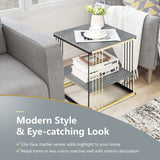 2-Tier Metal Side End Table with Removable Shelf-Gray