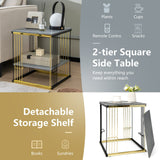 2-Tier Metal Side End Table with Removable Shelf-Gray