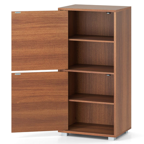 Mesita de noche de estilo moderno de 2 niveles con cajón y estante abierto - Nogal