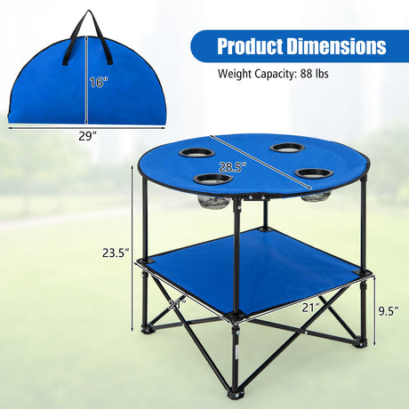 Mesa de Picnic Portátil de 2 Niveles con Bolsa de Transporte y 4 Portavasos - Azul