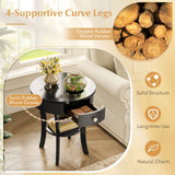 2-Tier Wood Round End Table with Open Drawer-Black