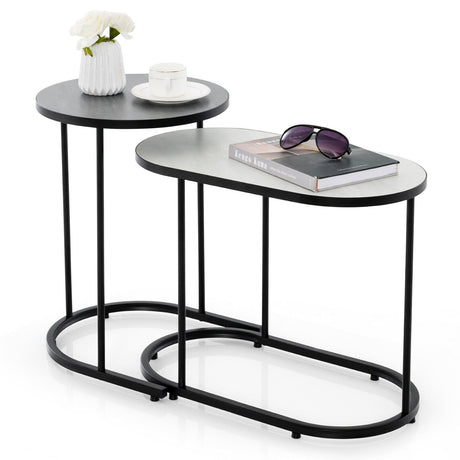 Mesa de té con diseño 2 en 1 y tapa de imitación mármol