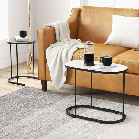 Mesa de té con diseño 2 en 1 y tapa de imitación mármol