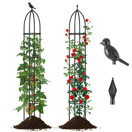 Paquete de 2 celosías de obelisco de jardín para plantas trepadoras - Negro