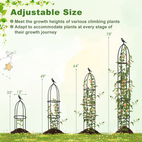Paquete de 2 celosías de obelisco de jardín para plantas trepadoras - Negro