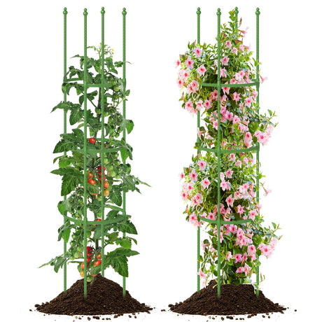 Enrejado de jardín de 2 unidades para jaulas de tomates con altura ajustable - Verde