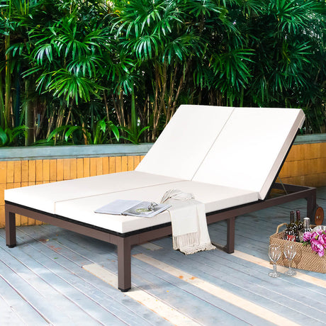 Sillón reclinable de ratán para patio de 2 personas con respaldo ajustable