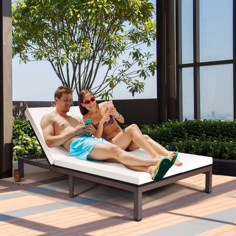 Sillón reclinable de ratán para patio de 2 personas con respaldo ajustable