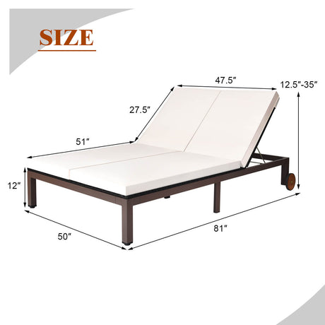 Sillón reclinable de ratán para patio de 2 personas con respaldo ajustable