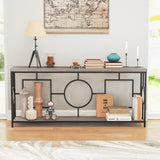 2-Tier Faux Marble Top Console Table with Storage Shelf for Hallway-Rustic Brown