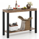 Mesa de Bar Doméstico de 2 Niveles con Estantes Abiertos y Almacenamiento para Cocina, Sala de Estar, Pub-Marrón Rústico