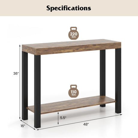 Mesa de Bar Doméstico de 2 Niveles con Estantes Abiertos y Almacenamiento para Cocina, Sala de Estar, Pub-Marrón Rústico
