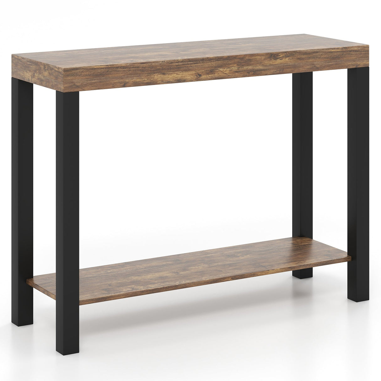 Mesa de Bar Doméstico de 2 Niveles con Estantes Abiertos y Almacenamiento para Cocina, Sala de Estar, Pub-Marrón Rústico